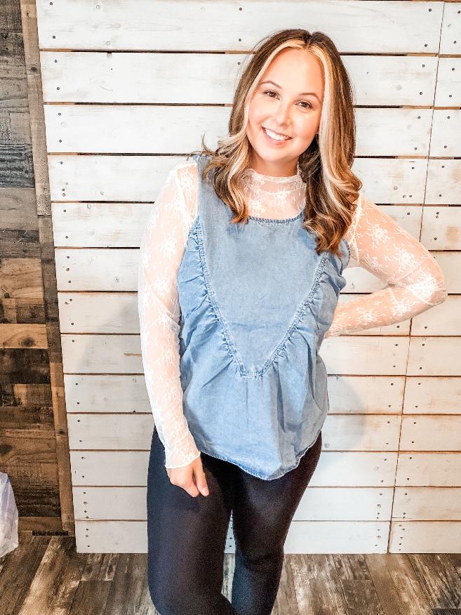 Lace Sleeve Mesh Top