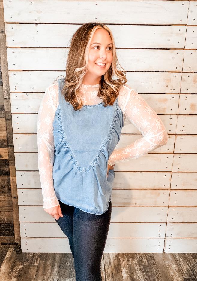 Lace Sleeve Mesh Top